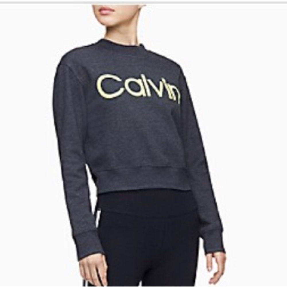 CK Performance Flocked Logo Mock Neck Cropped Sweatshirt, XL
